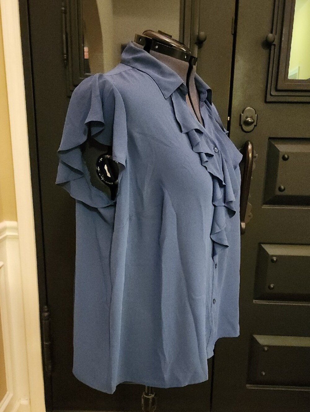 Calvin Klein Blue Ruffle Front Blouse - Picture 4 of 7